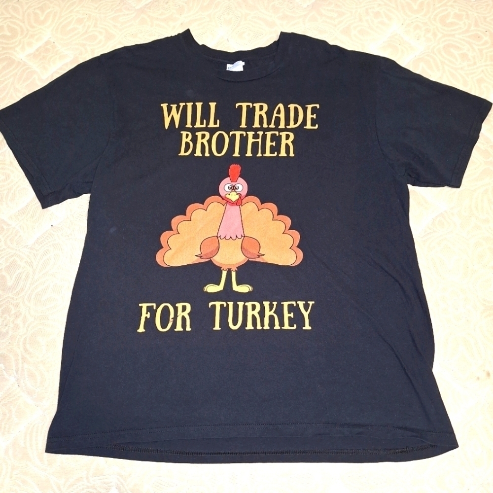 Port & Company boys large "Will trade brother for turkey" tshirt.